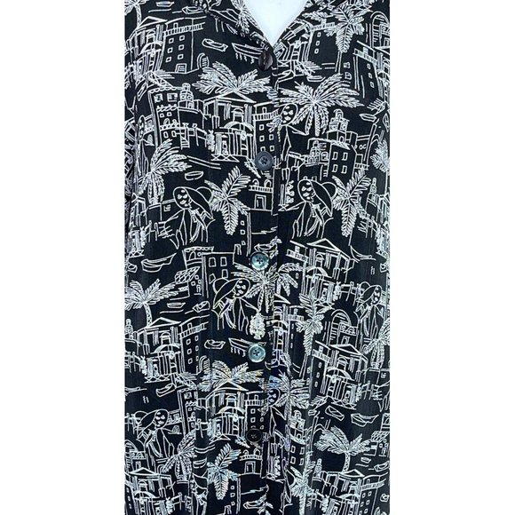 Chico's Travelers Black White Tropical Button Up Hoodie Cardigan Jacket 2 Large - Picture 7 of 7